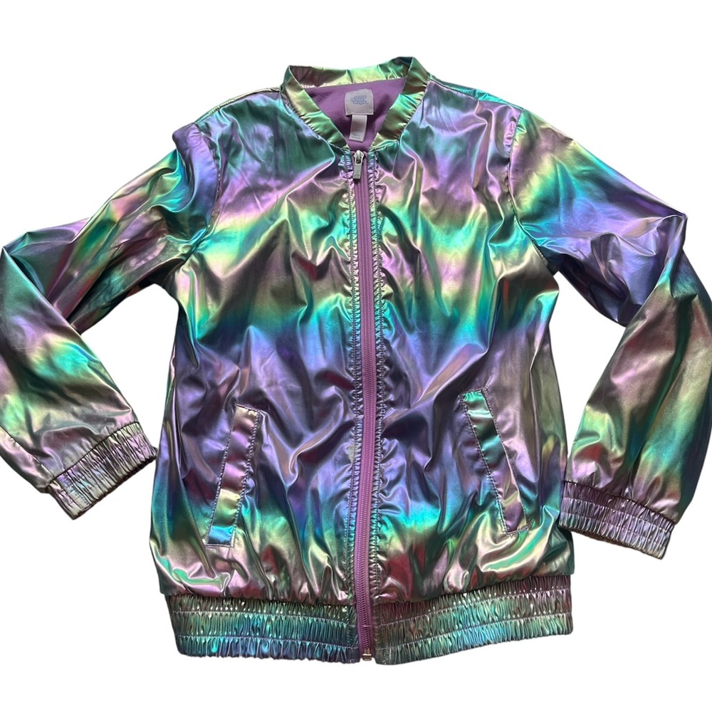Girls Size 10/12 Magic Purple and Green Zip Up Jacket with Iridescent Finish